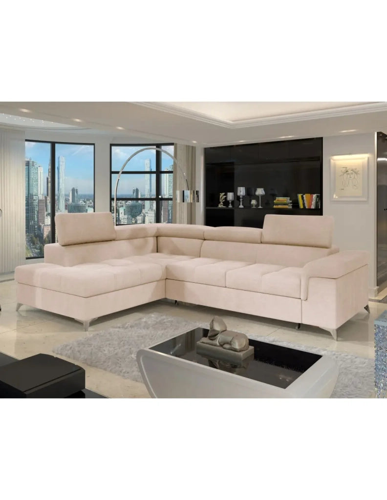 Divano ad angolo convertibile PALAZZO 4 posti beige – angolo sinistro con contenitore