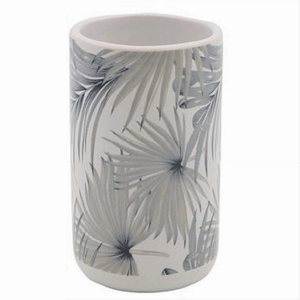 Trade Shop - Bicchiere Porta Spazzolino Stampa Tropicale Accessorio Bagno 6.8 X 10.8 Cm 87064 -