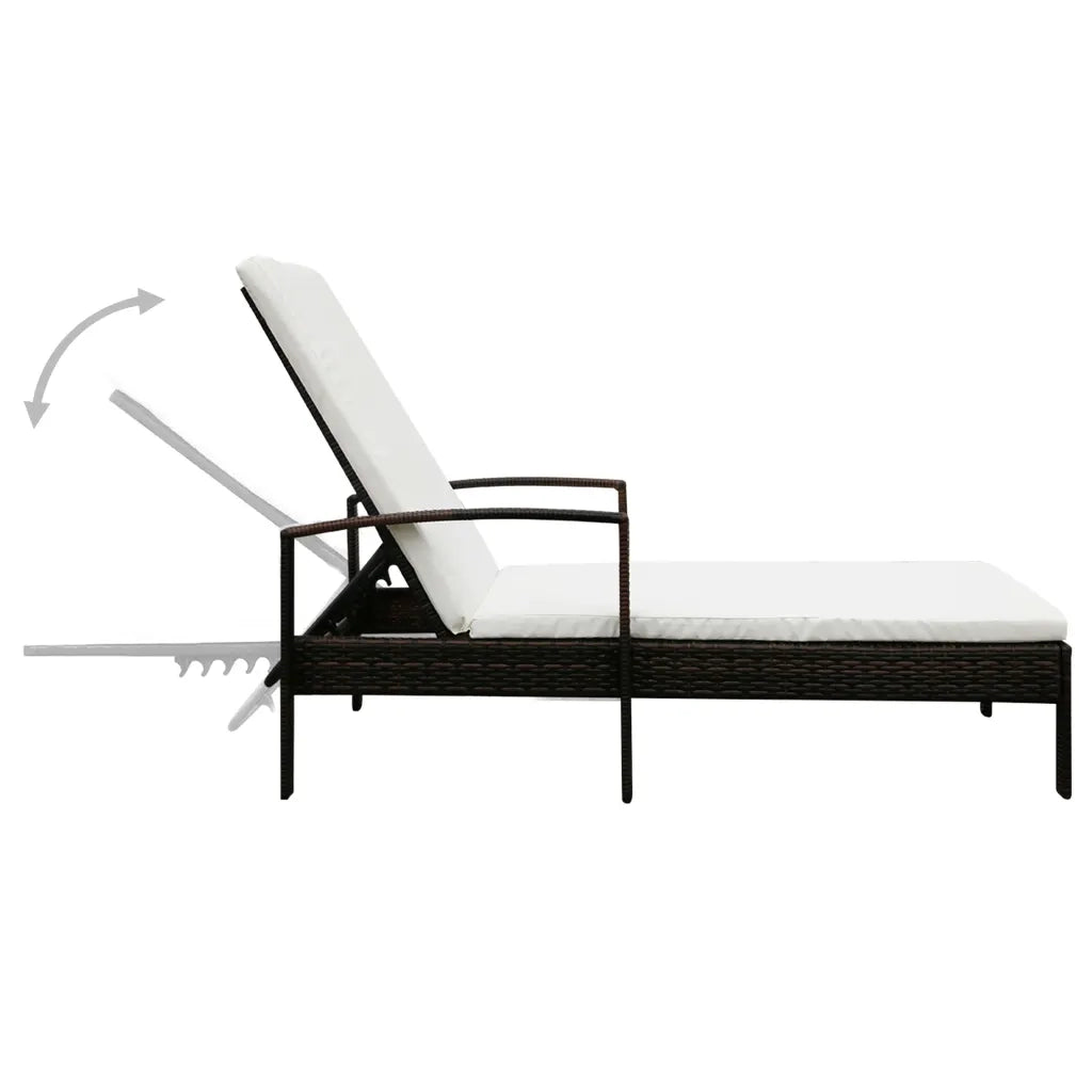 Lettino Prendisole con Cuscino in Polyrattan Marrone 42941