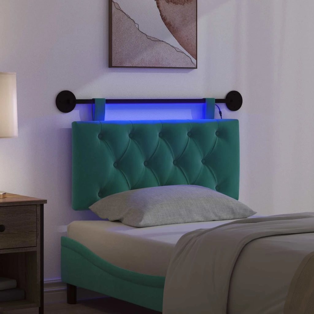 Testiera sospesa Con luce LED Turchese Velluto
