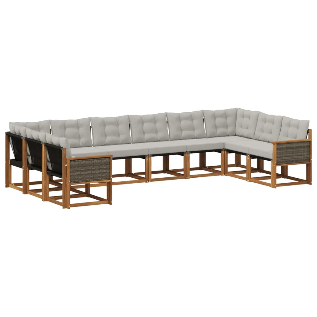 Set di divani da esterno 10 pz Naturale e Grigio chiaro 3382235