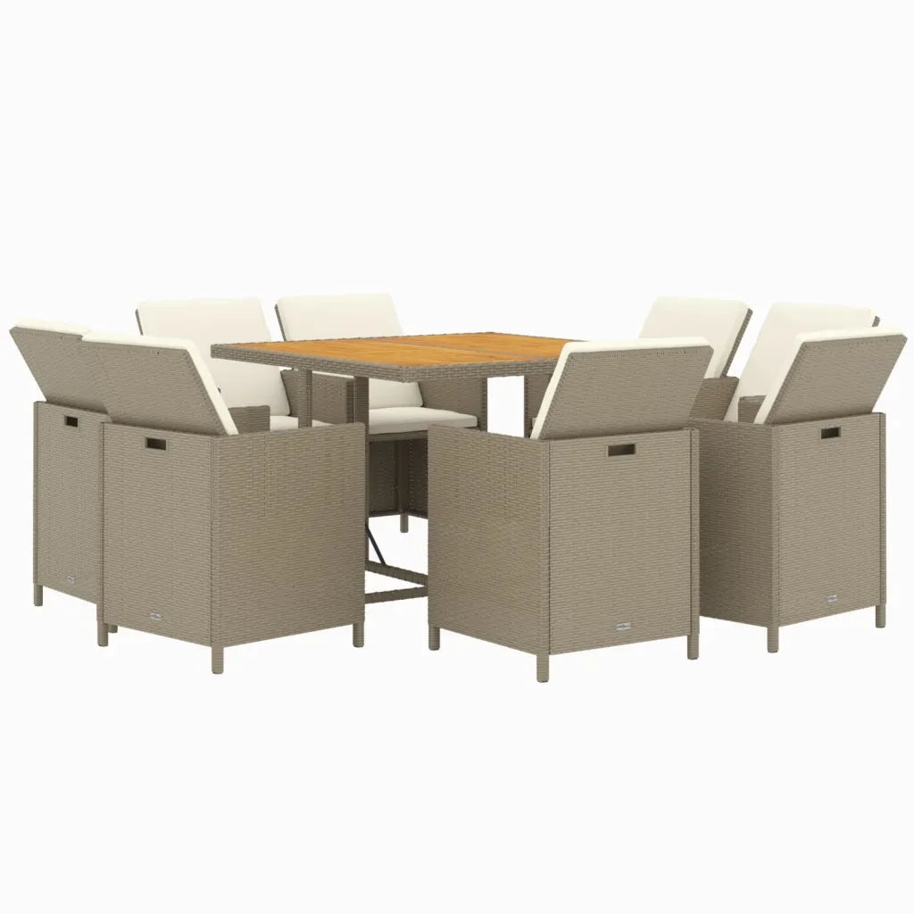 Set da Pranzo da Giardino 9 pz con Cuscini in Polyrattan Beige 3095528