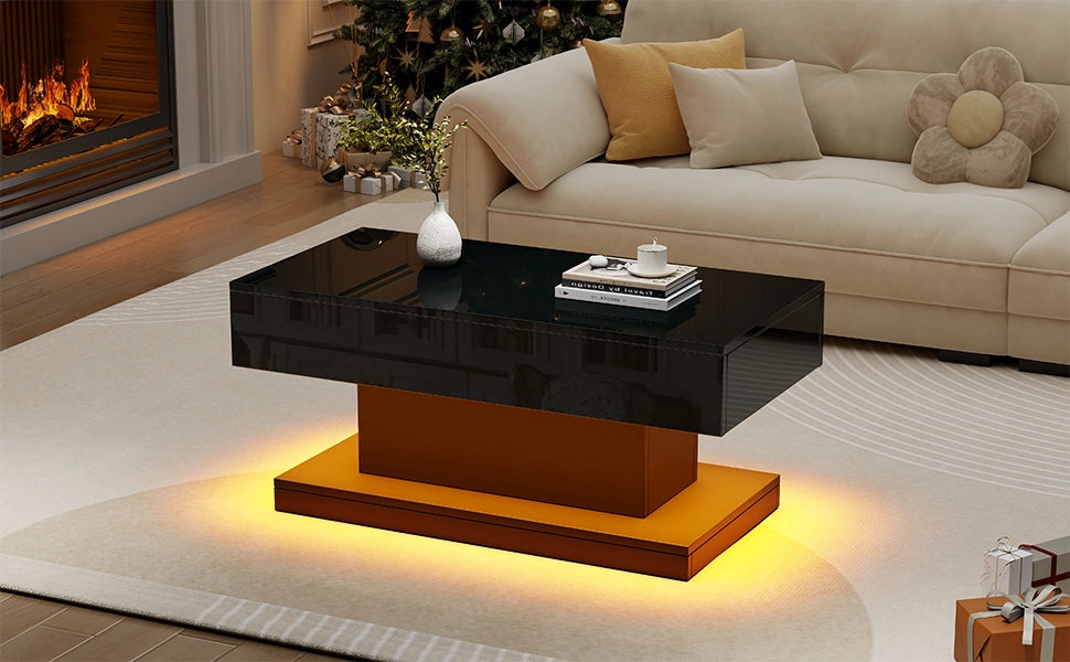 Tavolino da Caff¨¨ con LED e 2 Cassetti ¨C MINIMAL ¨C Nero Lucido, 100x50x45