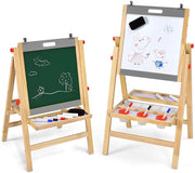 Cavalletto 3 in 1 pieghevole per bambini con altezza regolabile e vassoio, Cavalletto artistico di legno Grigio-Cavalletti e lavagne bambini