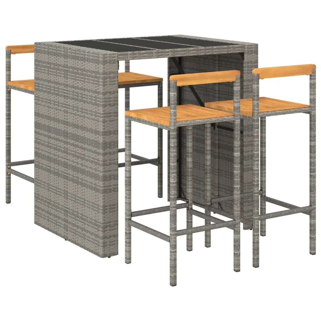 Set Bar Giardino 5pz Grigio Polyrattan e Legno Massello Acacia 3187701