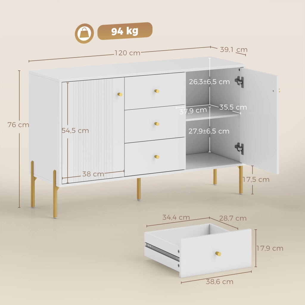 Buffet da cucina ¨C zephmum ¨C bianco, acciaio, 5 gambe, 2 porte, 3 cassetti