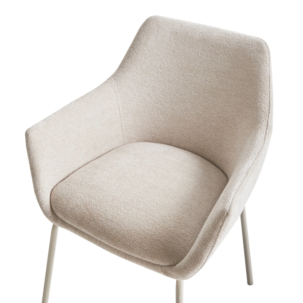 Set di 2 sedie da pranzo imbottite beige chiaro con braccioli e base in metallo design moderno