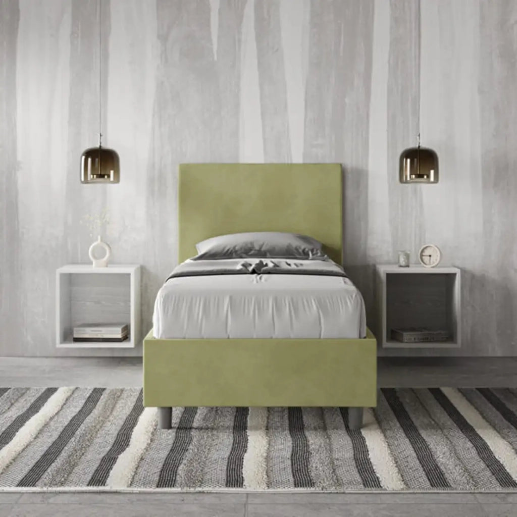 Letto singolo senza rete imbottito 80x190 microfibra tè verde Adele
