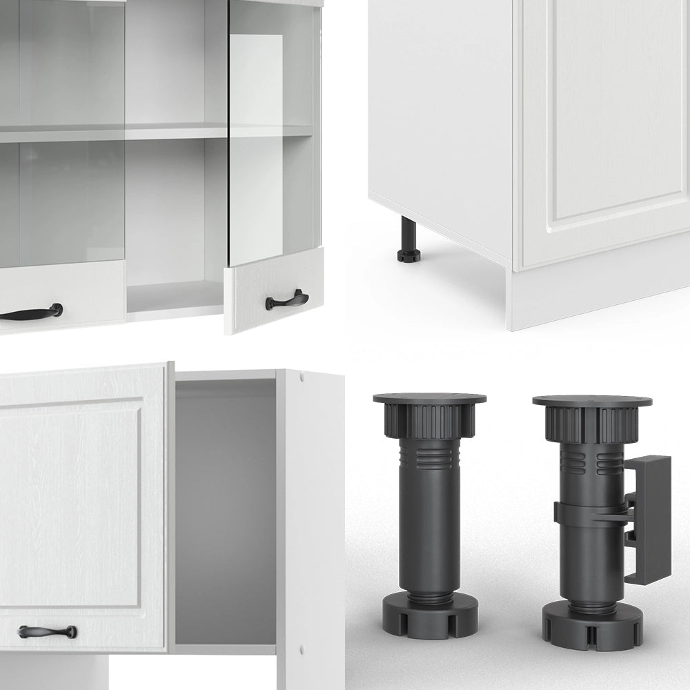 Vicco Cucina componibile Casa di campagna bianca/bianco 300 cm con armadio alto, PL Marmo