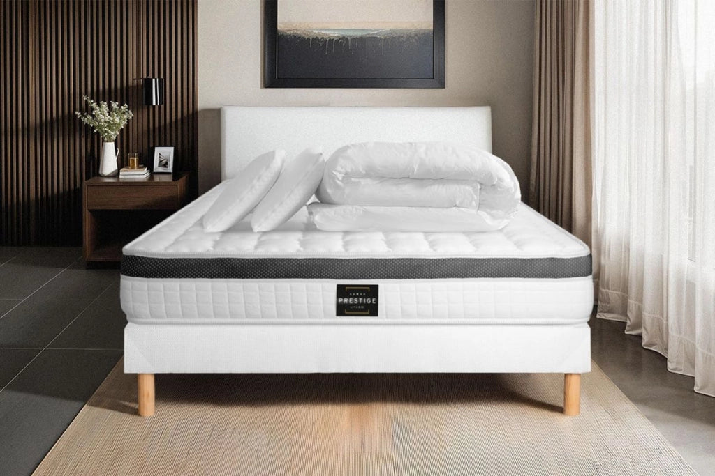 Pacchetto letto completo - Materasso 180x200cm + Box spring con doghe (kit) + 2 cuscini + Piumino - Superior