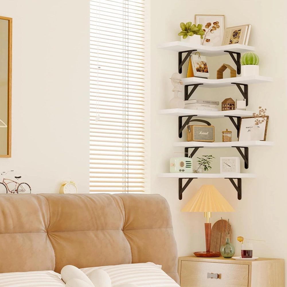 Set 5 Mensole Angolari a Parete in Legno Bianco Mensola Scaffale Angolo da Muro