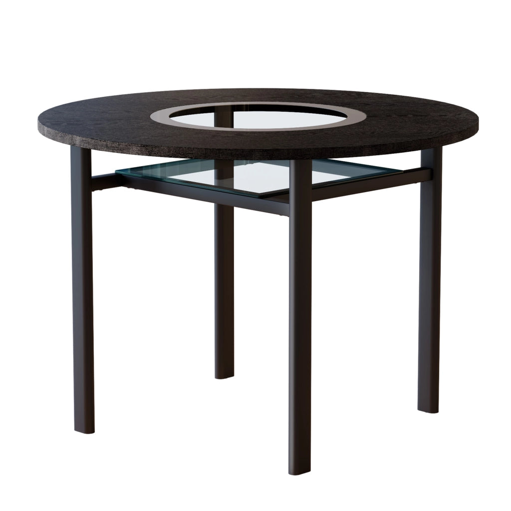 Tavolo da pranzo rotondo per 2-4 persone con inserto in vetro, base in metallo, per soggiorno e cucina, nero, 100 cm