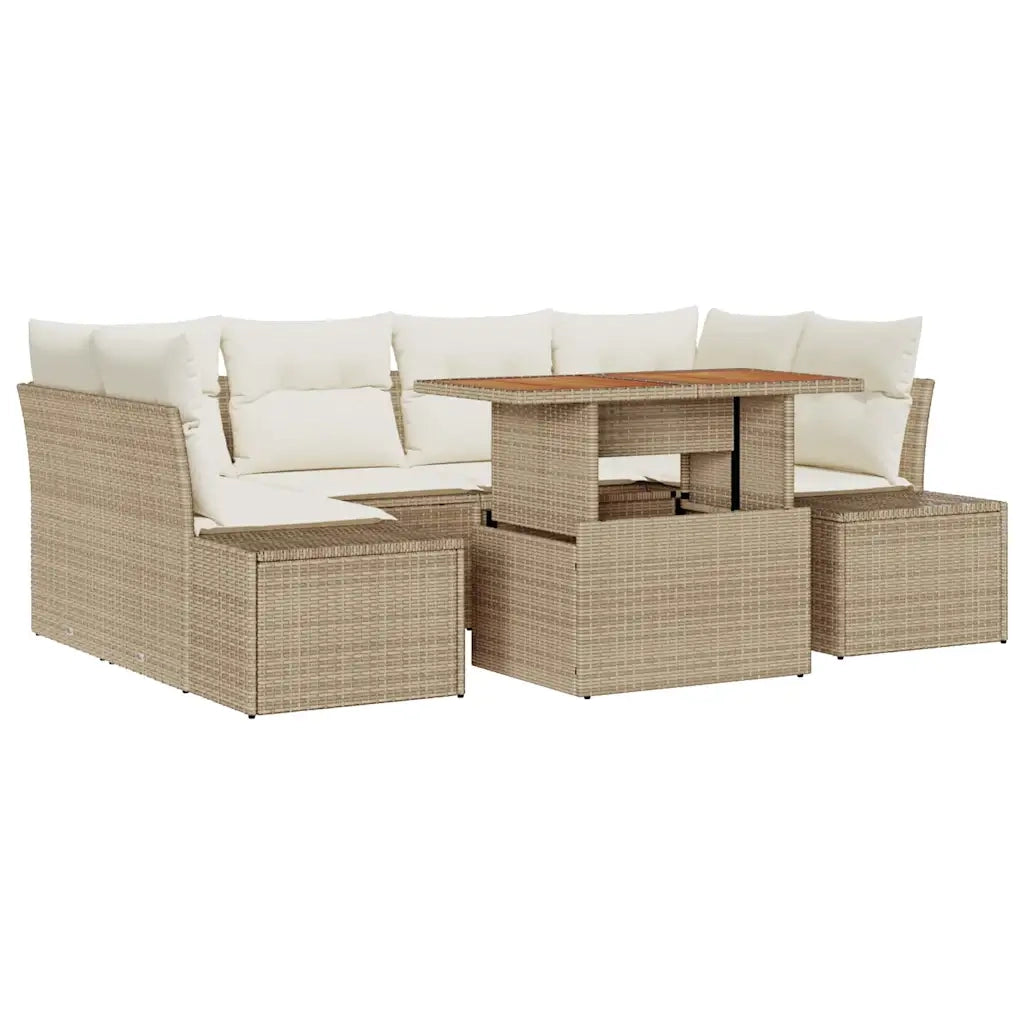 Set da Pranzo per Giardino con cuscino 7 pcs Beige e Crema