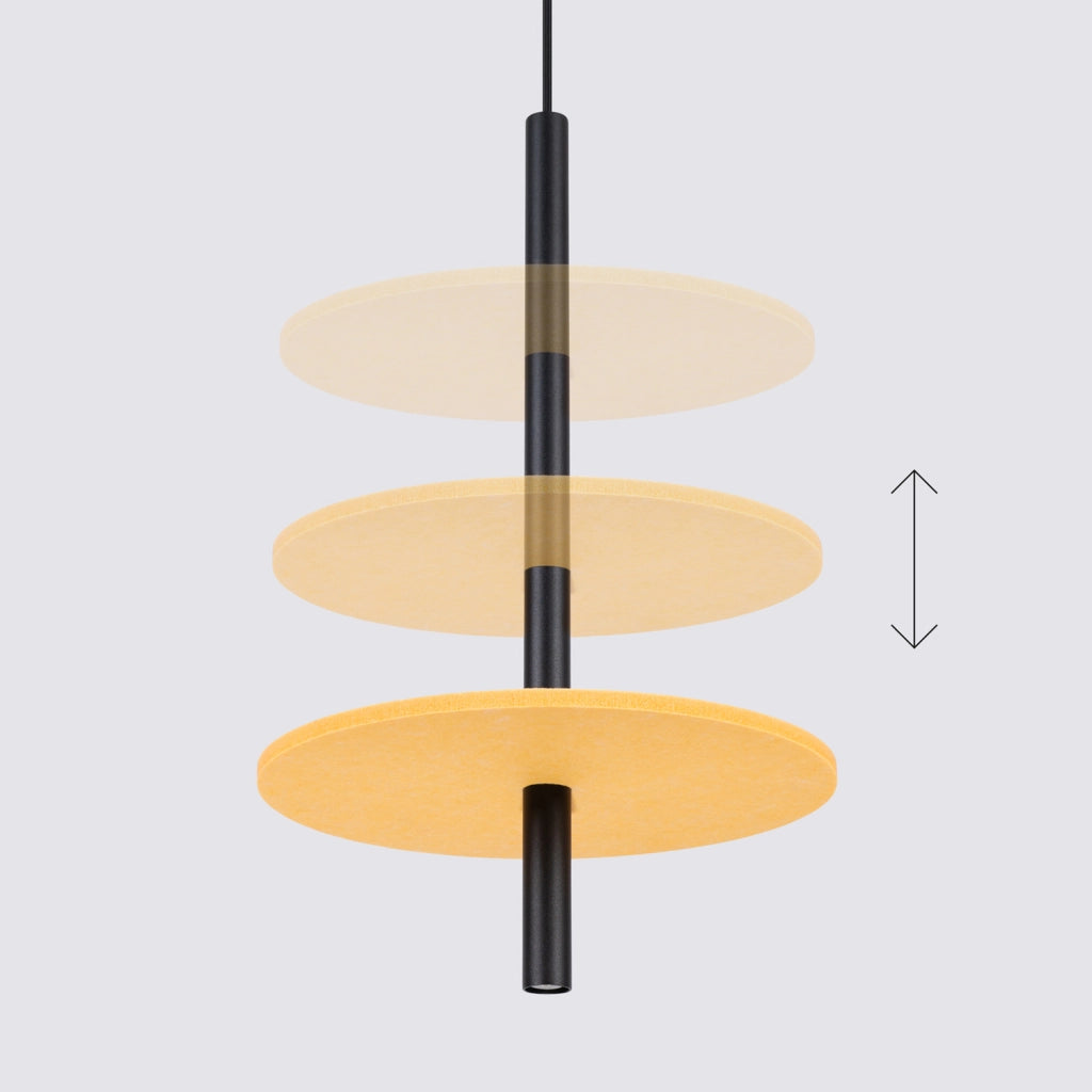 Lampada a sospensione TESSIO nera con disco feltro giallo G9