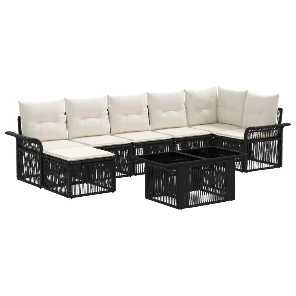 Set Divano da Giardino 8 pz Nero e Bianco Crema polyrattan 3436672