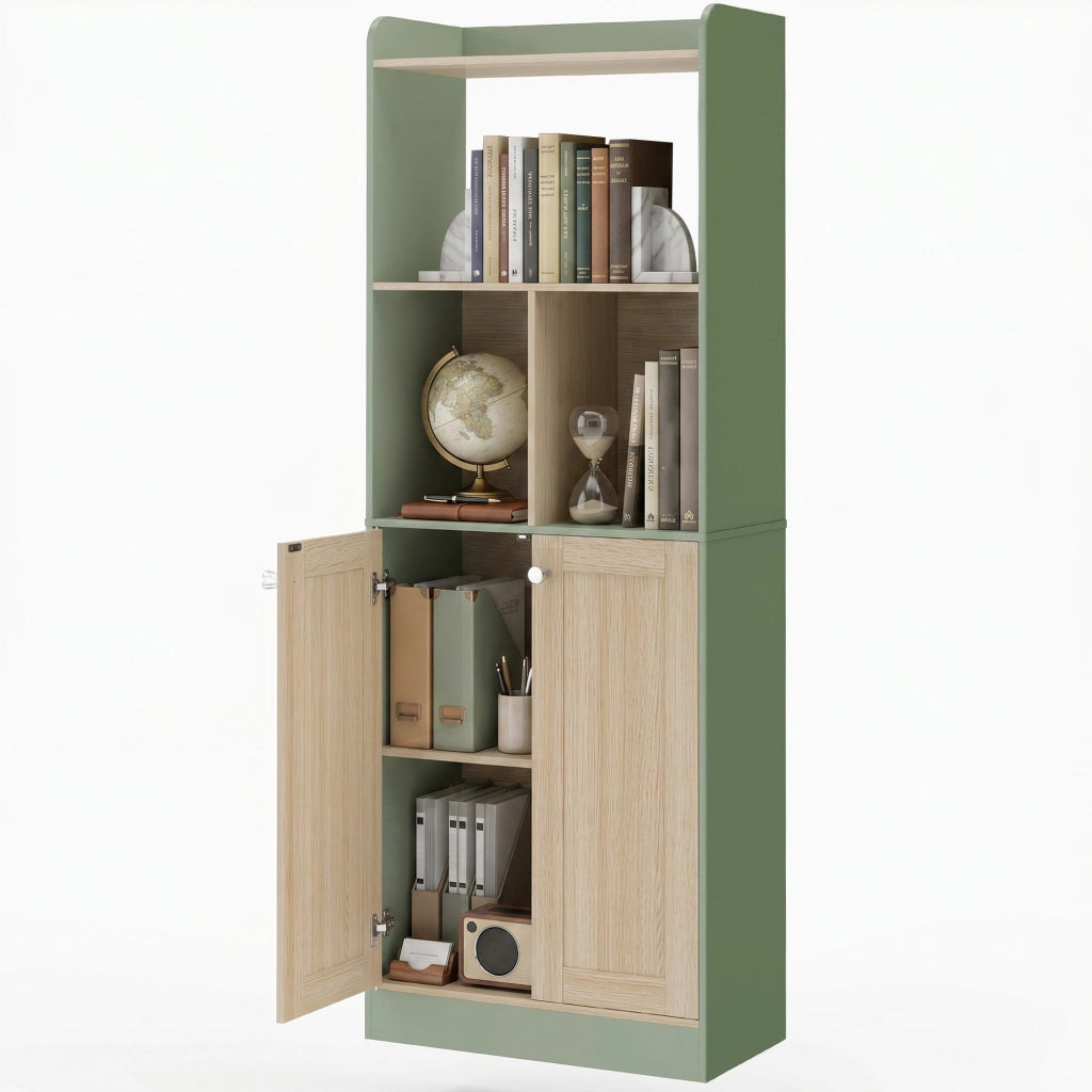 Libreria 5 ripiani con 2 ante ¨C Xylo ¨C Legno naturale e verde 60x30x161cm