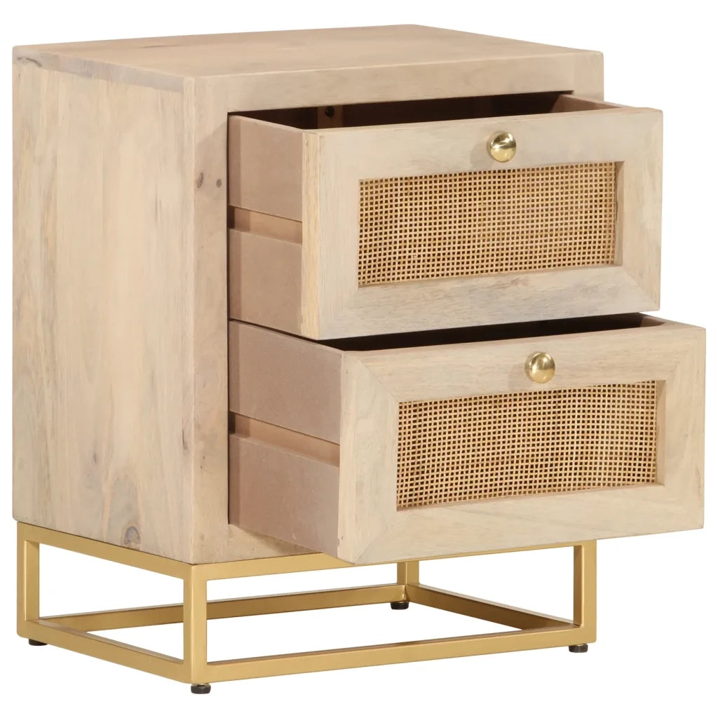 Comodino | Armadio da Notte | Mobiletto da notte 40x30x50 cm in Legno Massello di Mango e Ferro