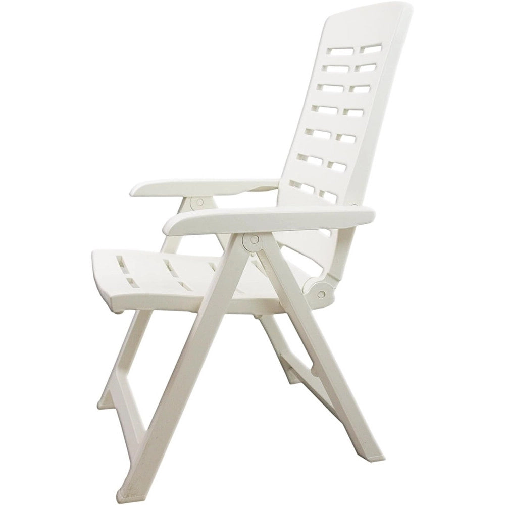 Trade Shop - Poltrona Pieghevole Da Giardino Con Schenale Regolabile Comodi Braccioli Bianca 008939 -