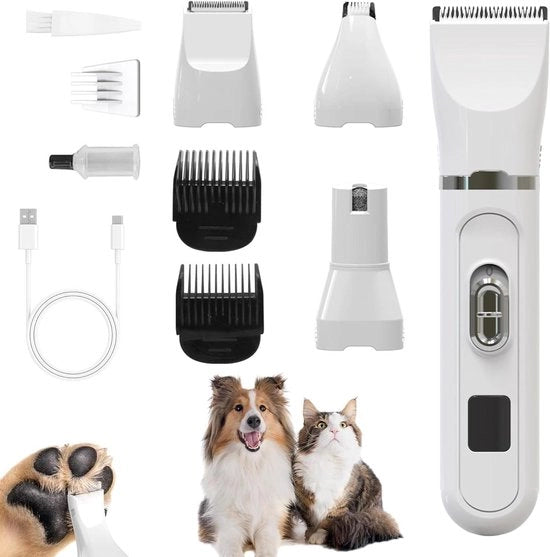 Tondeuse professionale silenziosa per cani e gatti: set 4-in-1 di tondeuse elettrica con display LED per corpo, zampe, occhi, orecchie e viso