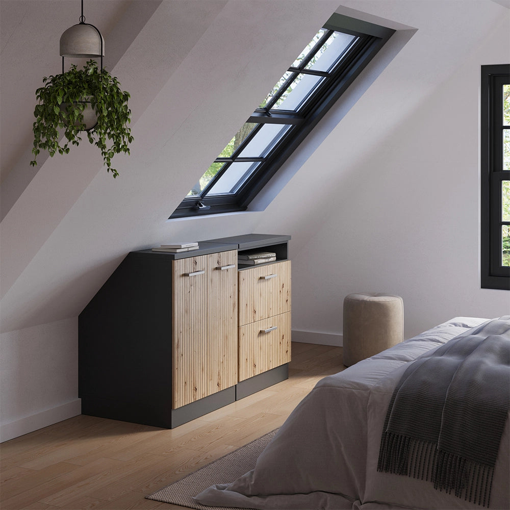 Set di mobili sottotetto Rion Rovere artigianale/Antracite 120 cm Set di 2 carcasse armadio profondità 60 cm Vicco