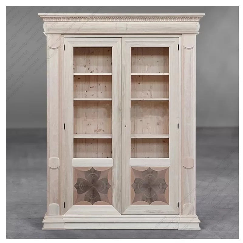 Vetrina grezza 2 porte intarsiata in legno 168x52x217 (153) - Mobili 2G