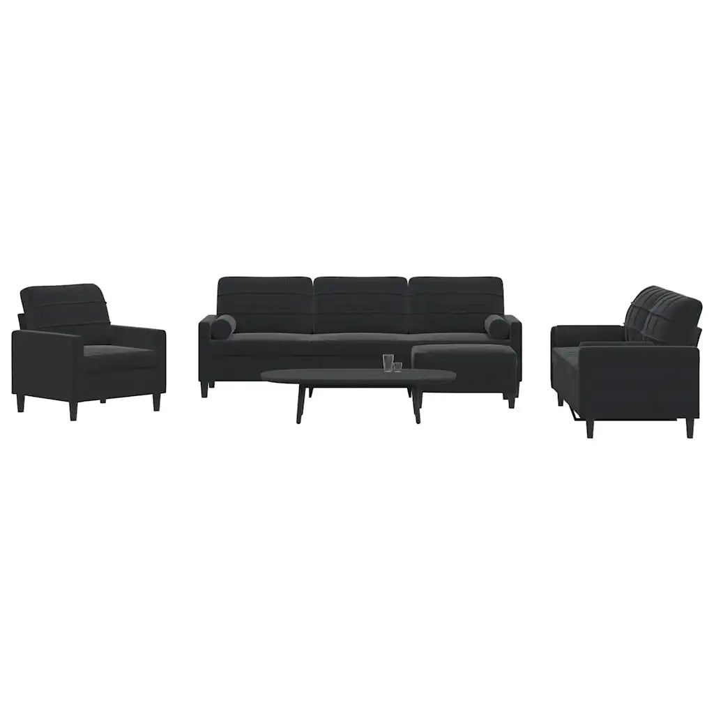 vidaXL Set di Divani 4 pz con Cuscini e Rinforzi Nero in Velluto