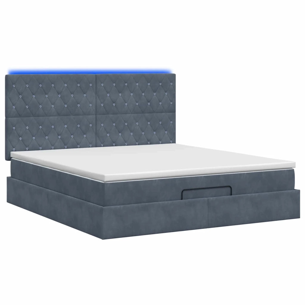 Letto Ottomano con Materasso e LED Grigio Scuro 180 x 200 cm 3458248