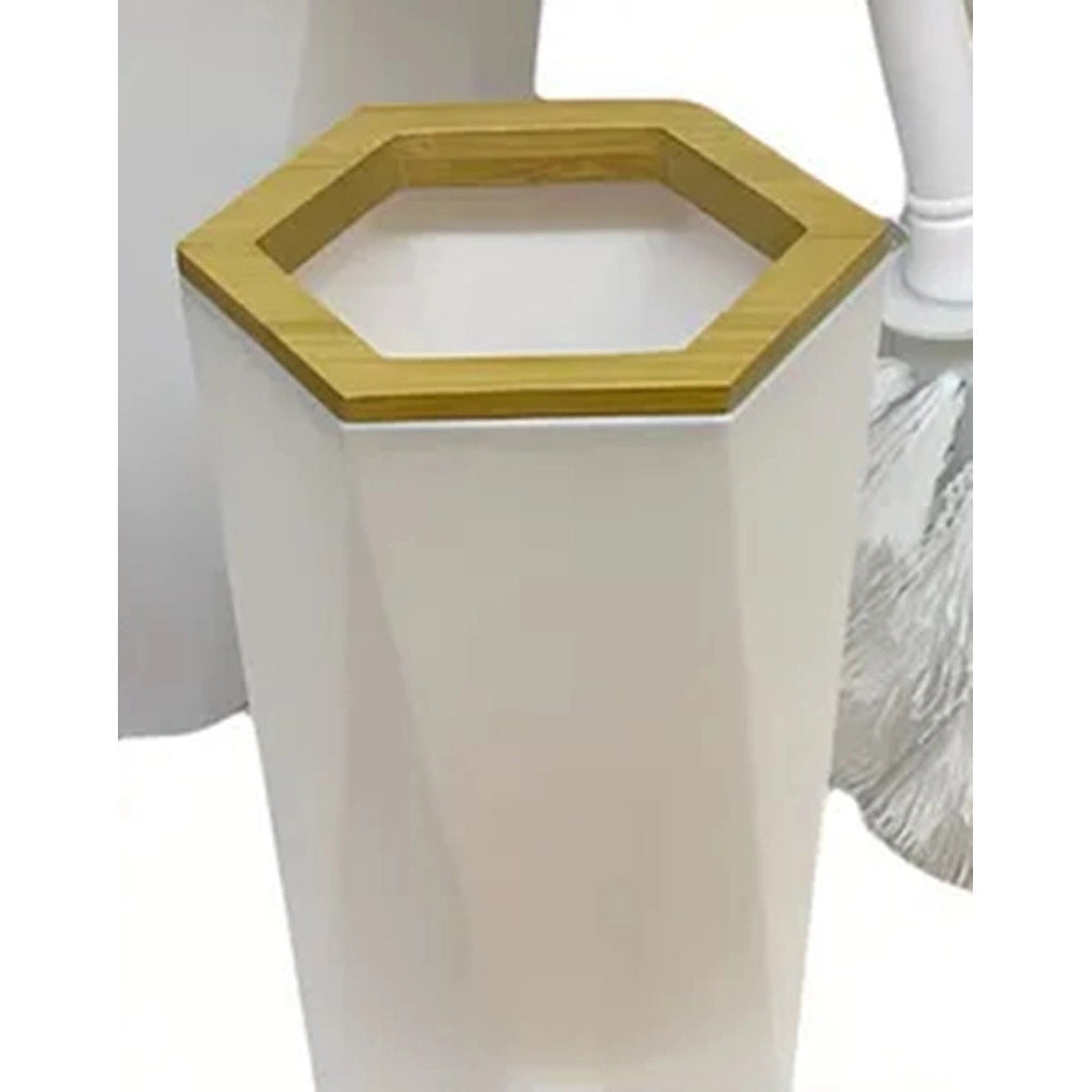 Trade Shop - Bicchiere Porta Spazzolini A Cilindro Esagonale Geometrico Bianco Legno Da Bagno 10837 -