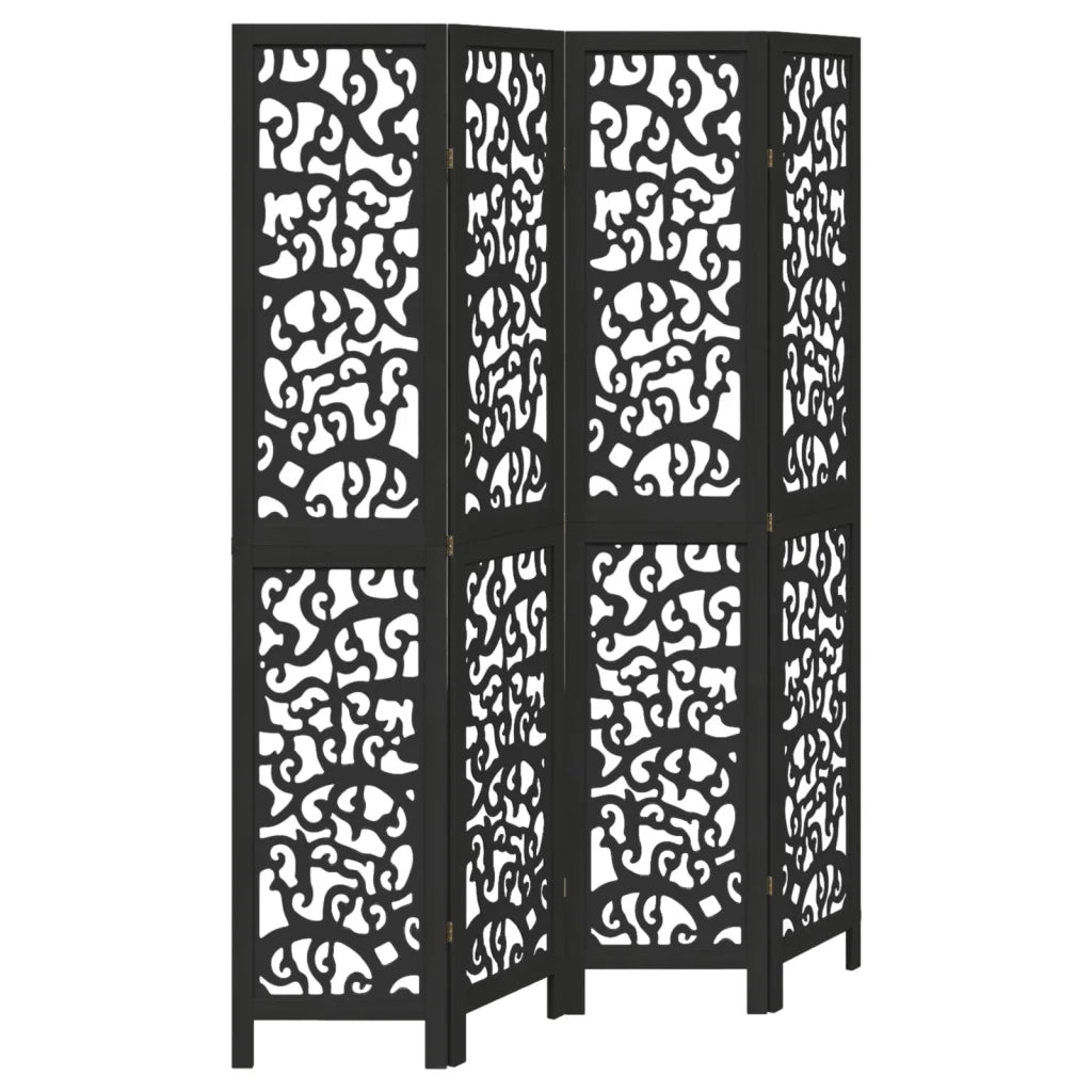 Divisorio Ambienti | Divider per stanze | Paravento 4 Pannelli Nero Legno Massello di Paulownia
