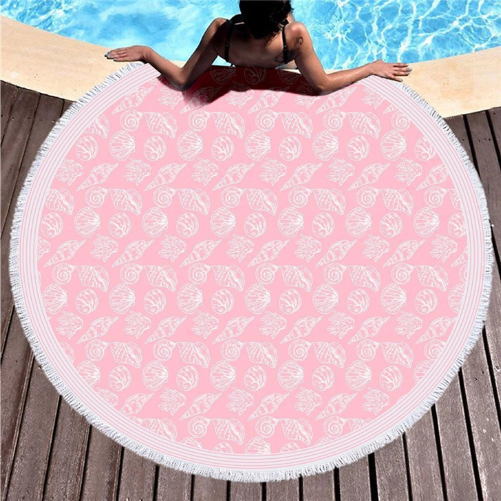 TELO MARE TONDO COTONE 180 CM CON FRANGE CONCHIGLIE COLORI ASSORTITI
