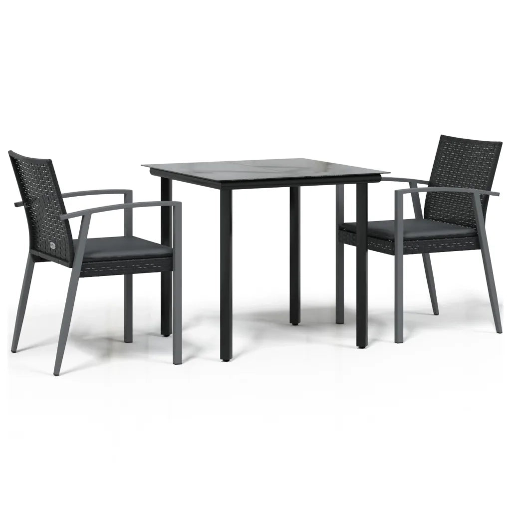 Set Pranzo da Giardino 3pz con Cuscini in Polyrattan e Acciaio