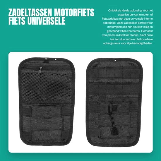 Organizzatore di Motocicletta Universale con Tasche Interna Opbenedetta - Qualità Premium - Punti di Attacco MOLLE Elastici - Sacchetto Estensibile - Compatibile con Borse OEM - Materiale Resistente - Codice Prodotto: 123456