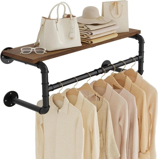 Supporto per abbigliamento per parete con piattaforma per salotto e camera da letto - Spaziale - Nero - 70x25x26cm