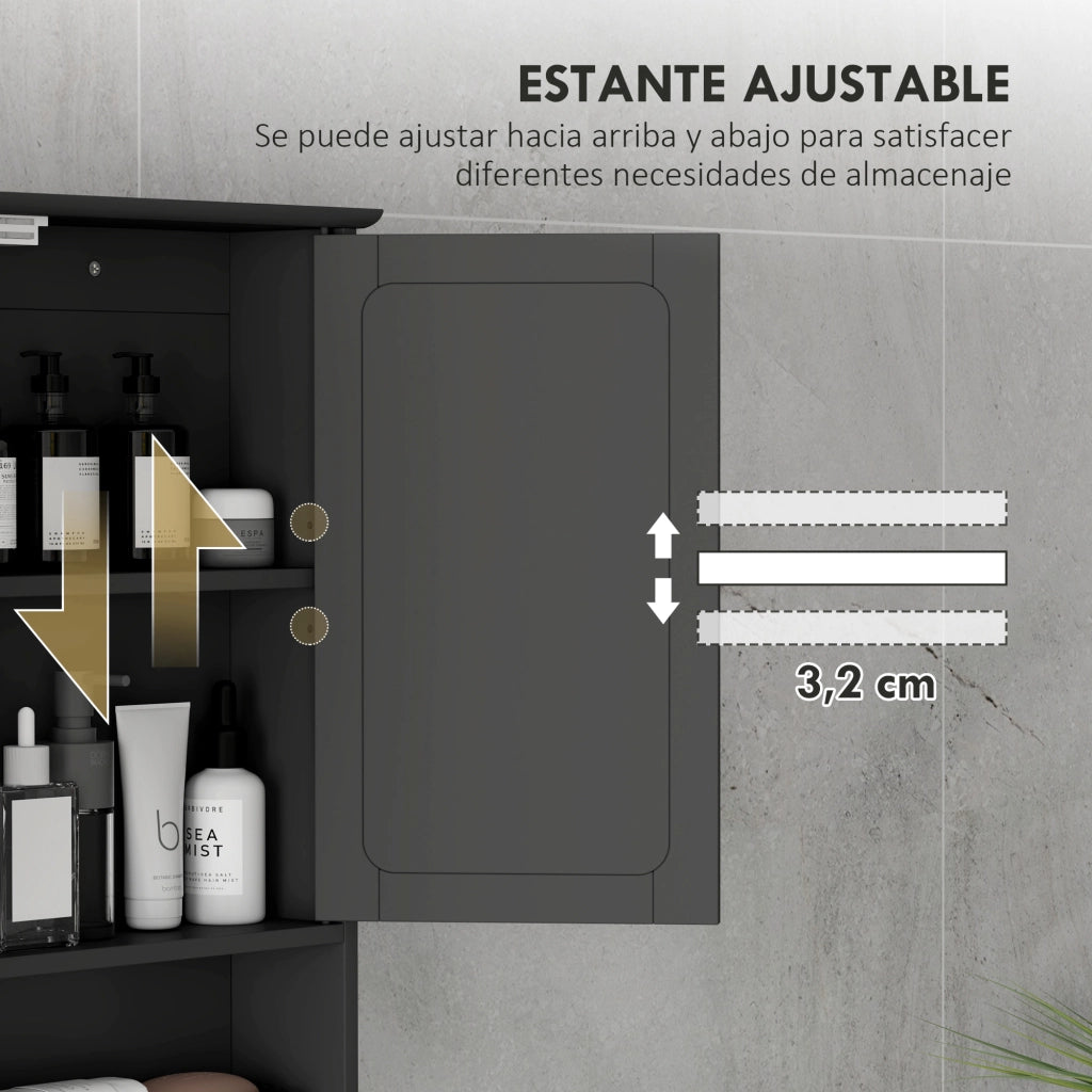 Armadietto Bagno con Specchio e Ante ¨C Zephmum ¨C Nero 56x13x58cm