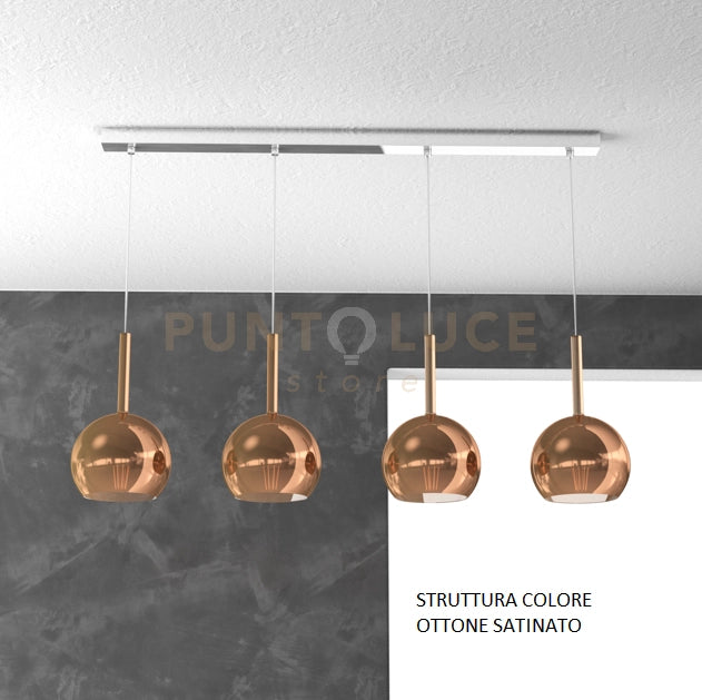 SOSP. OTTONE SAT. RETTANGOLARE 4 LUCI VETRI TUTTI PICCOLO RAME 1155OS-S4 RP-RA