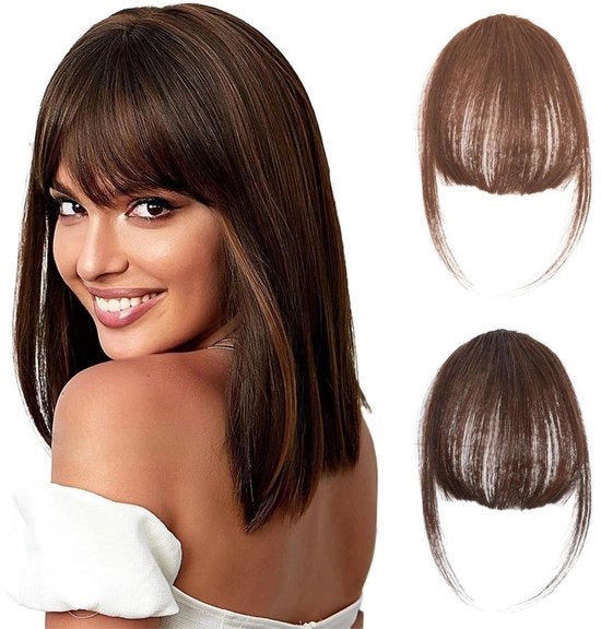 Pruica Clip-in per Capelli - Capelli Falsi per Donne - Capelli Falsi con Clip - Falsa Capigliatura Unica - Colori Donkerbruno/Lichtbruno - 2 Pezzi - Falsa Capigliatura