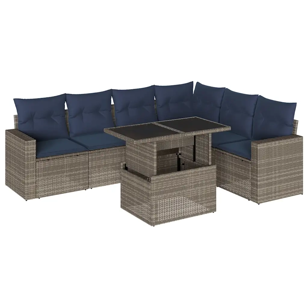 Set Divani da Giardino 7 pz con Cuscini Grigio in Polyrattan 3267301