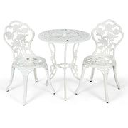 Set di 3 tavoli rotondi e 2 sedie 60 x 685 cm comodi e resistenti alle intemperie stile anticato alluminio pressofuso bianco 20_0012000