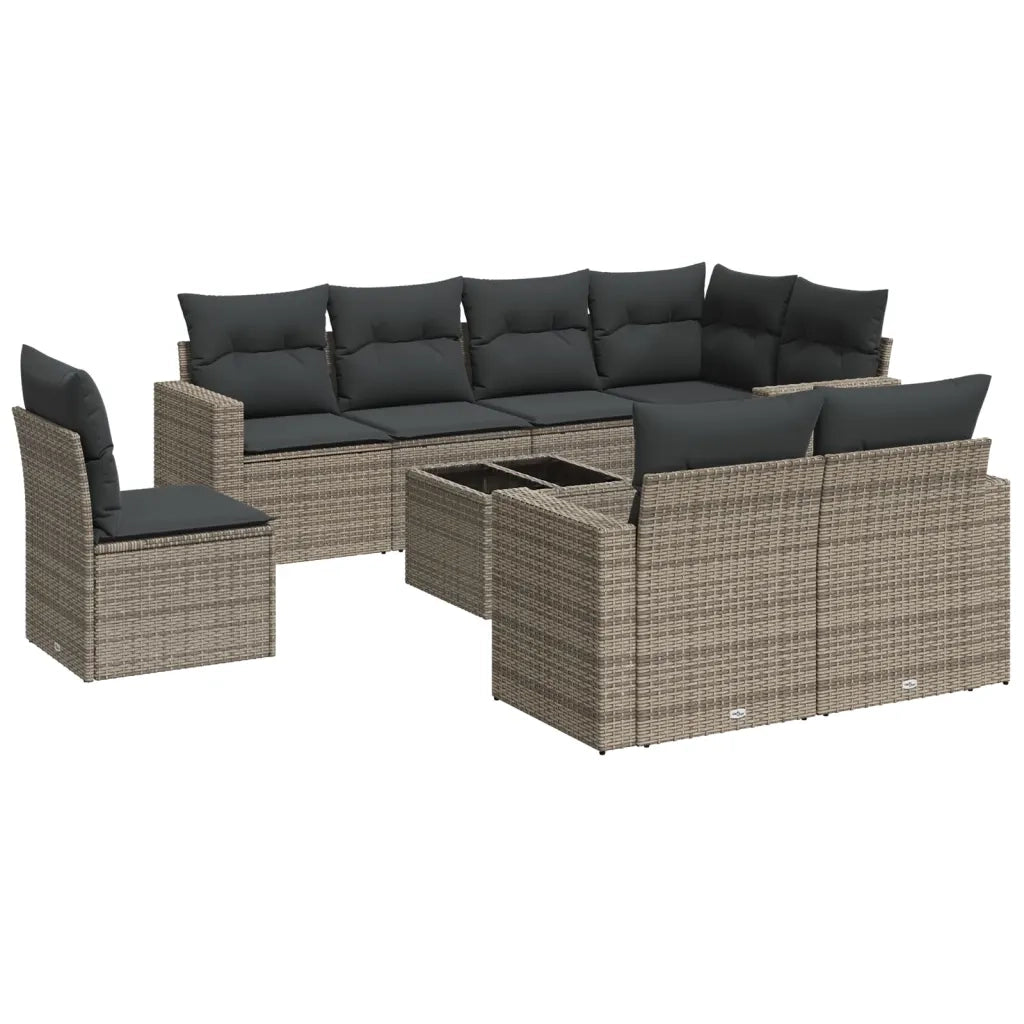 Set Divano da Giardino 9 pz con Cuscini Grigio in Polyrattan 3251587
