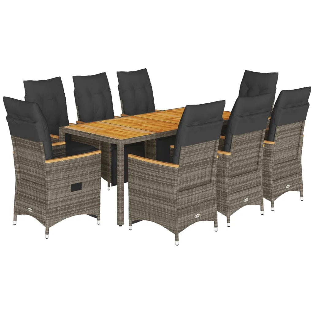 Set Bistrò da Giardino 9 pz con Cuscini in Polyrattan Grigio 3276972