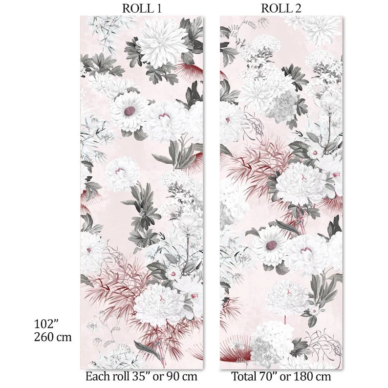Carta da Parati Floreale Carta Vegana 180x260cm 4 mq