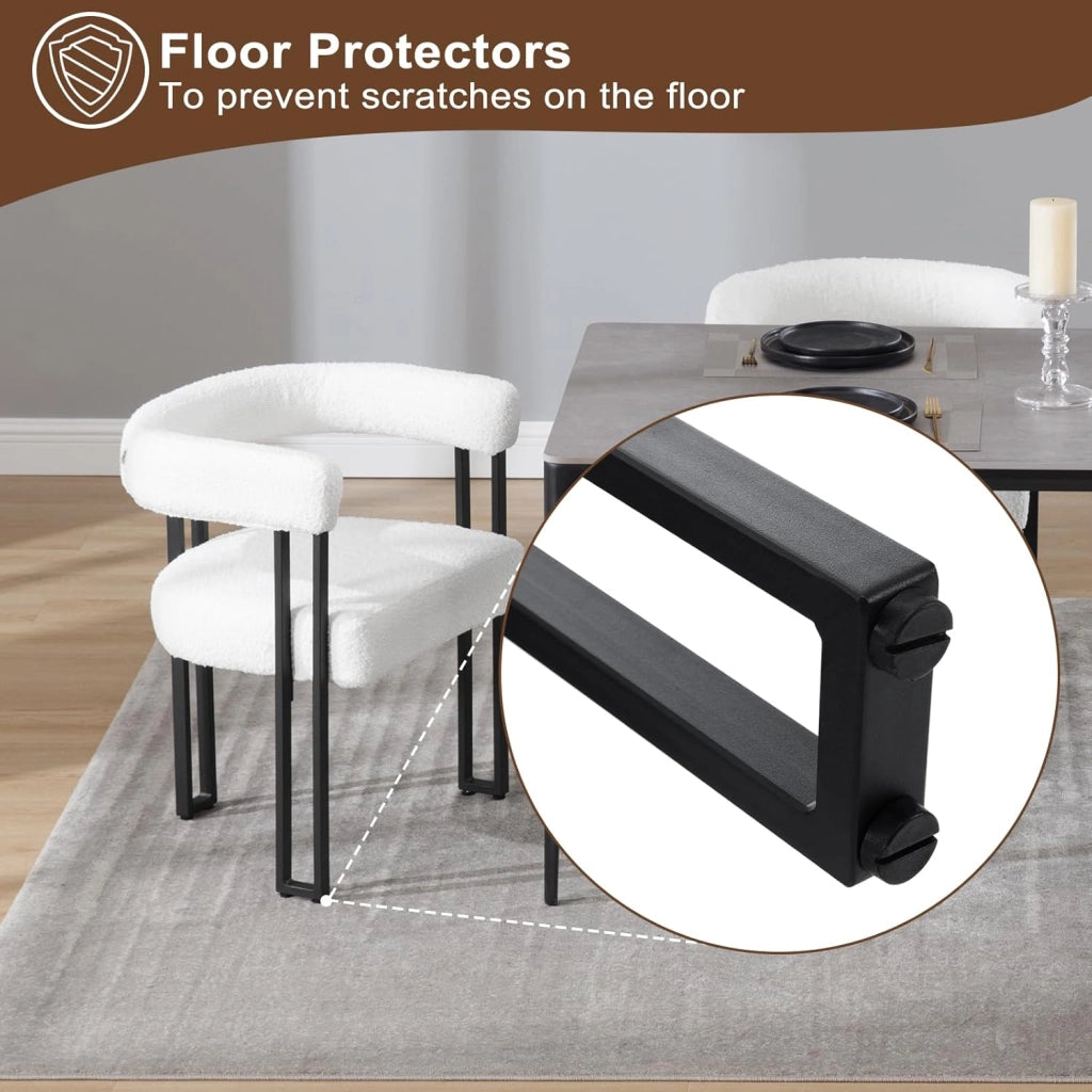 Set 6 Sedie Sala da Pranzo, Sedie da Cucina con Braccioli, Sedia da Pranzo con Gambe in Metallo, Sedia Imbottita per Camera da Letto, Soggiorno, Seduta in Ciniglia, Crema, EZS25cm-6