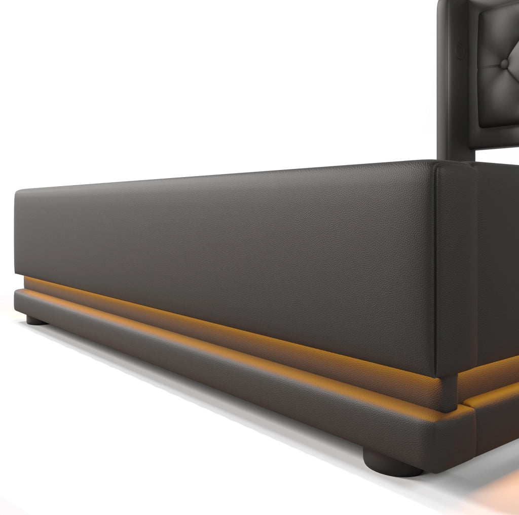Letto contenitore 90x200 cm con LED e USB C; PU nero