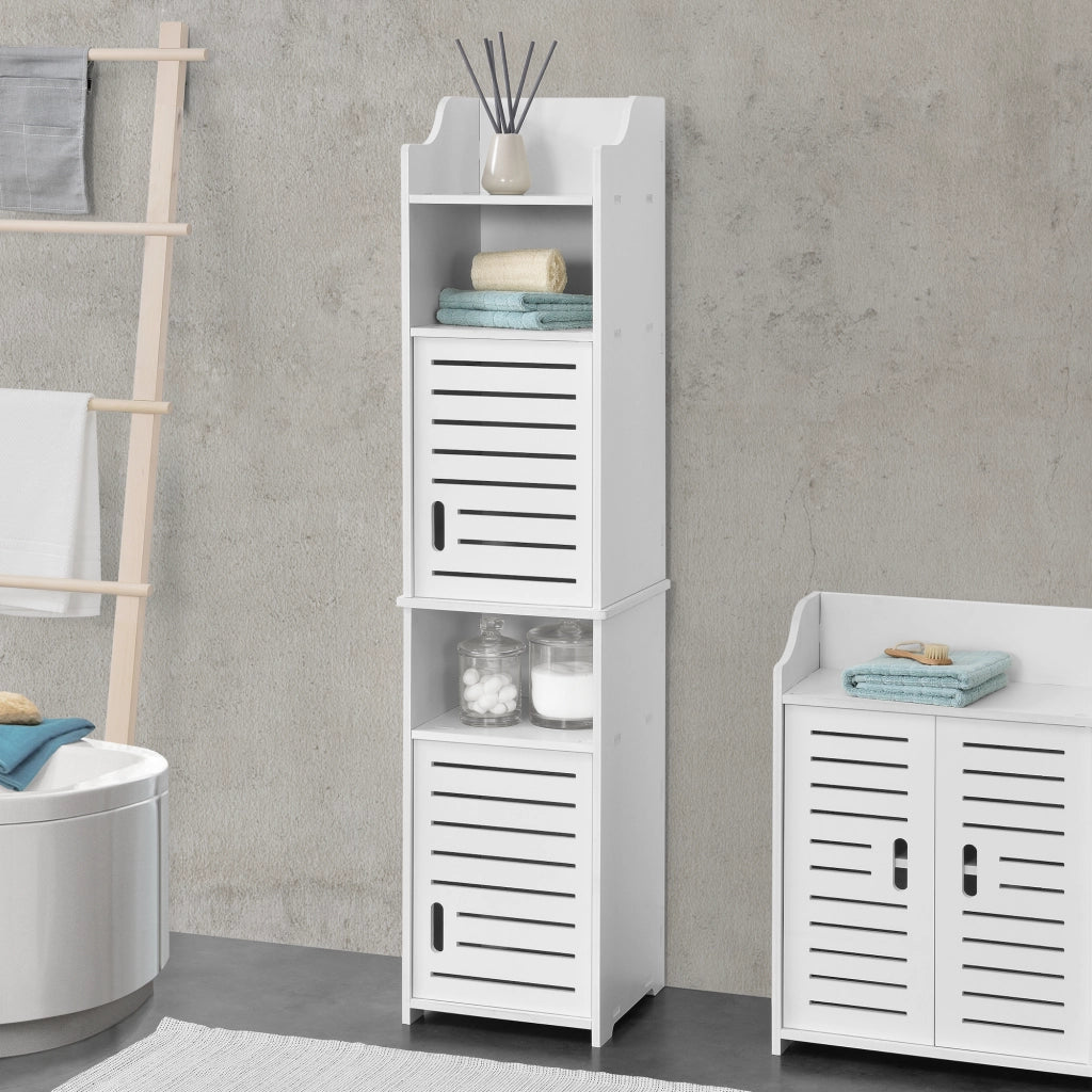Mobiletto Contenitore Mora da Bagno con 2 Ante e Vani Aperti 135 x 32 x 32 cm - Bianco [en.casa]