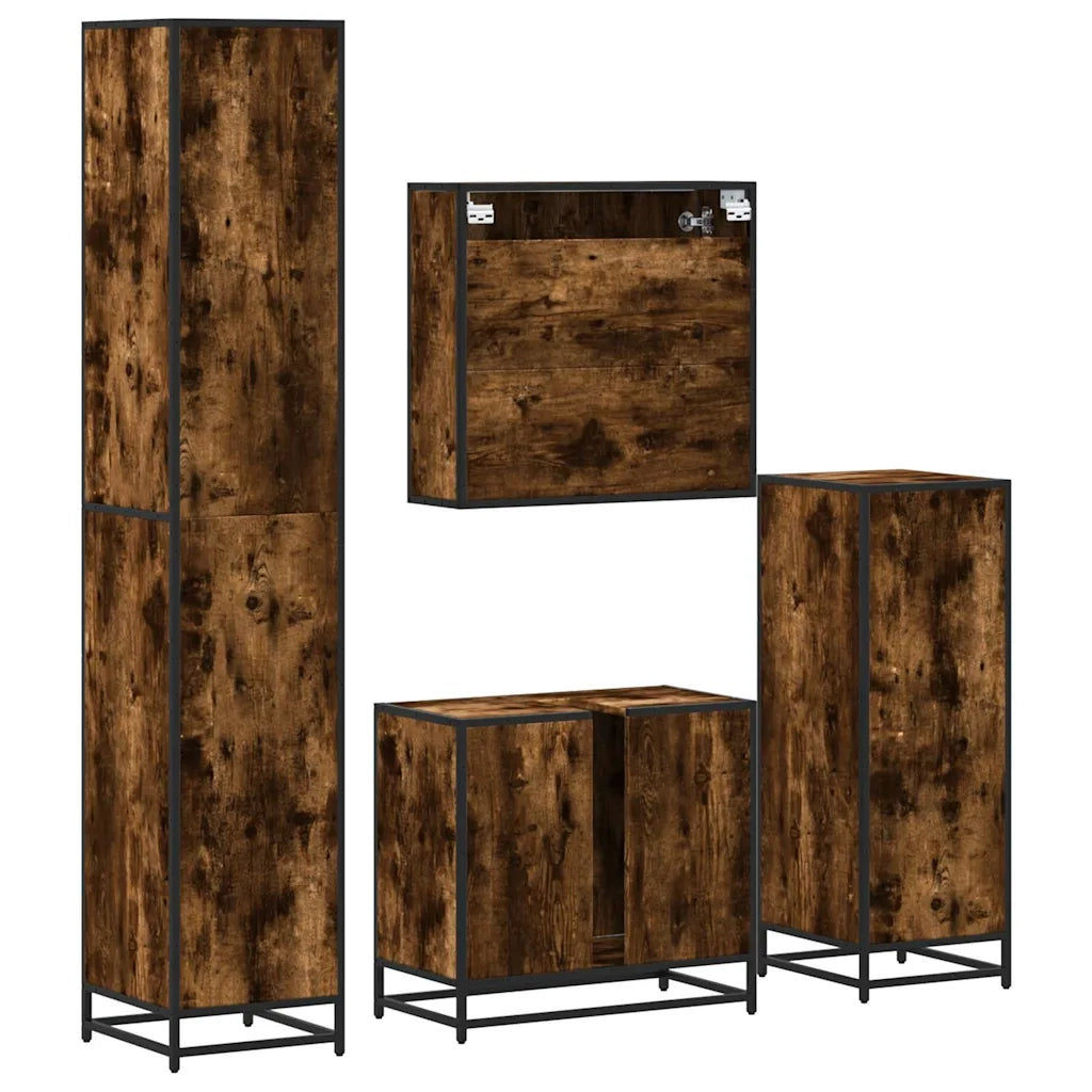 Set Mobili da Bagno 4 pz Rovere Fumo in Legno Multistrato 3301217