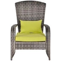 Sedia da Giardino Adironrack con Braccioli e Cuscini, Sedia in Rattan e Acciaio per Interni ed Esterni, 64x80x90 cm, Verde