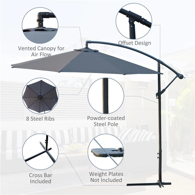 OMBRELLONE DA GIARDINO A BRACCIO DELUXE INCLINABILE CON MANOVELLA 3 M GRIGIO