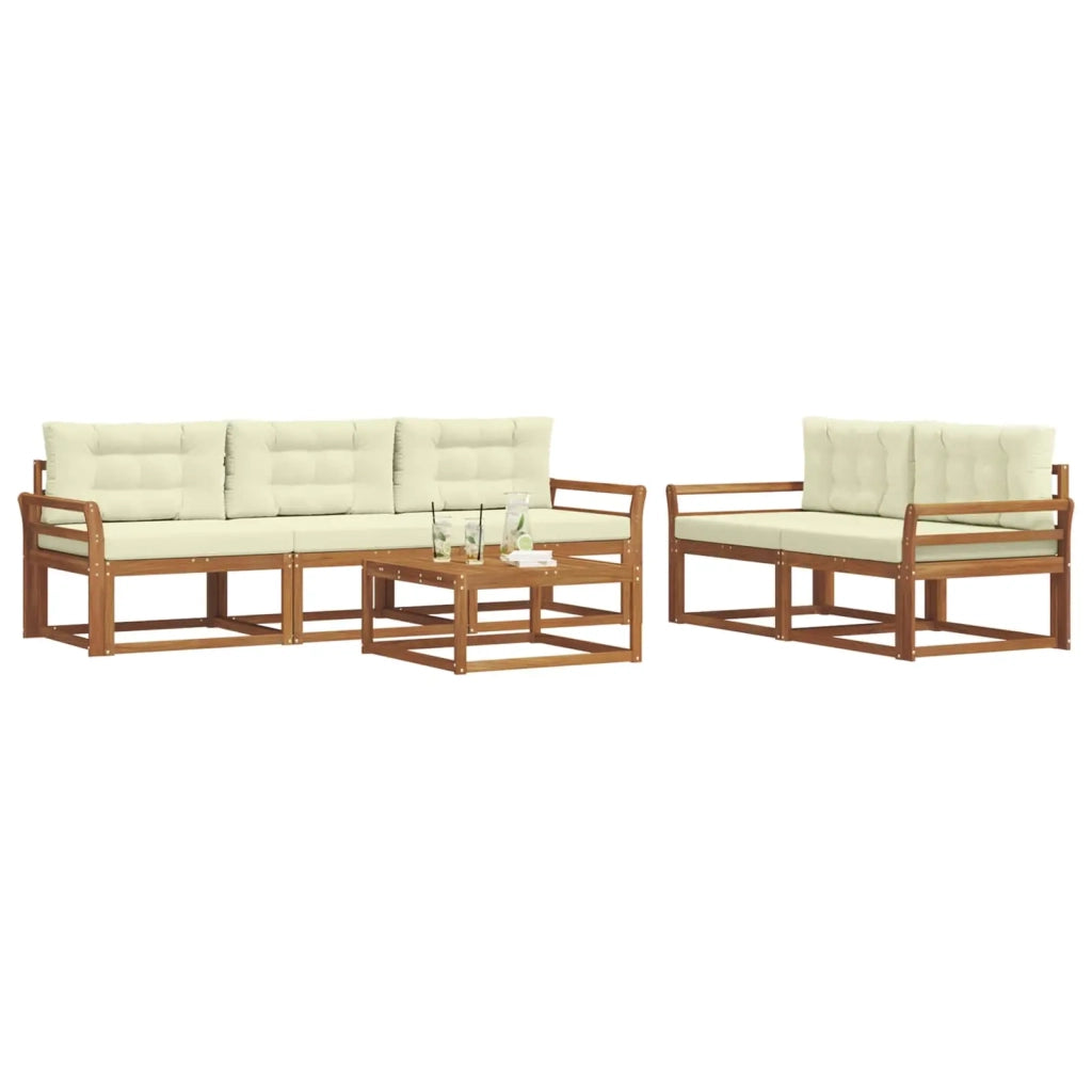 Set di divani da esterno con cuscino 6 pcs Naturale e Crema