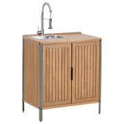 Mobile da giardino in legno di acacia a 2 ante e 2 ripiani con lavello e rubinetto 50 x 80 x 92 cm Piano in legno massiccio Marrone Giardino Cucina Pranzo