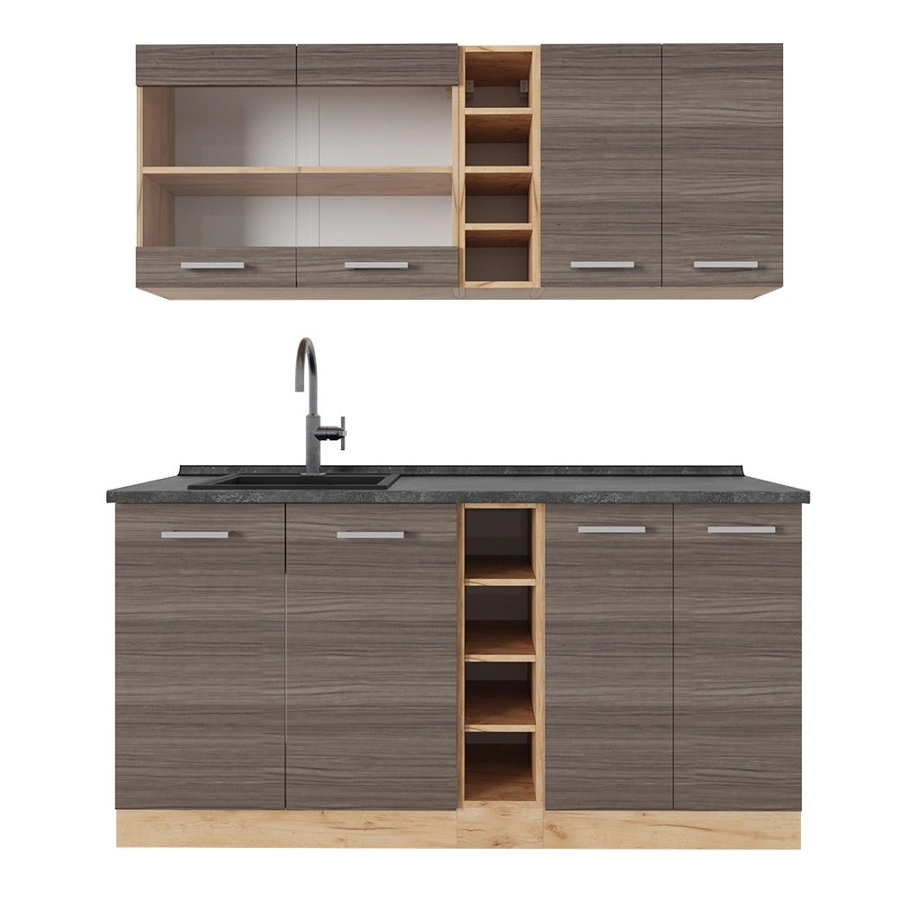 Vicco Cucina completa Grigio nobile/rovere dorato 160 cm , PL Antracite